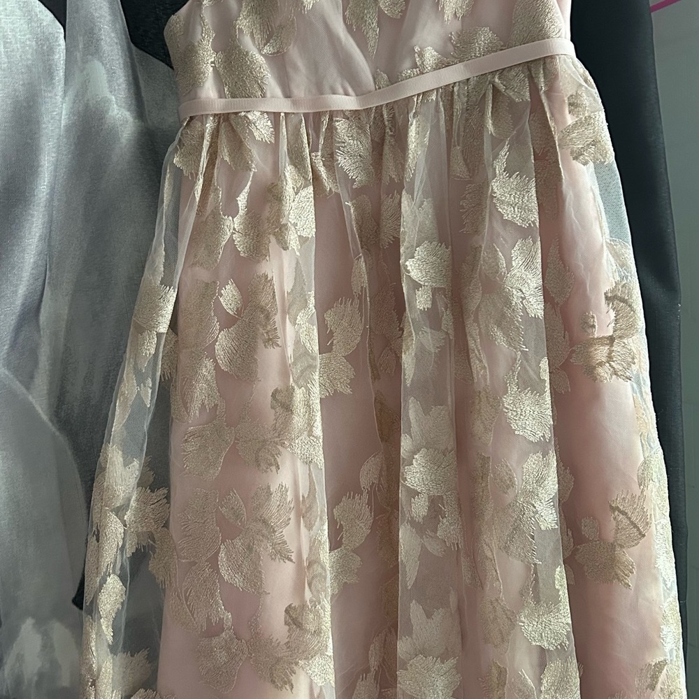 David's Bridal Pink and Cream Strapless Sundress
